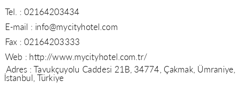 Aaolu My City Hotel telefon numaralar, faks, e-mail, posta adresi ve iletiim bilgileri